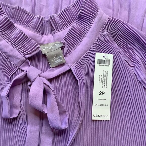 Chico’s 2 Petite Pleated Peasant Top Icy Purple NWT‎ - Picture 6 of 9